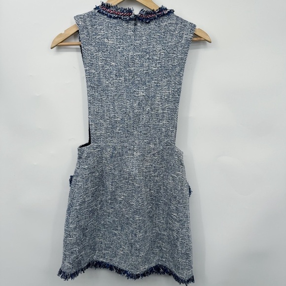 Zara Blue Tweed Pinafore Dress Women’s XS Retro Style Apron Dress Fray Hem - Picture 3 of 13